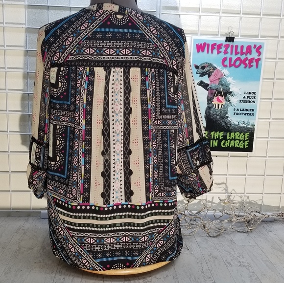 Democracy Patchwork and Lace Blouse Size 1x - Picture 3 of 7